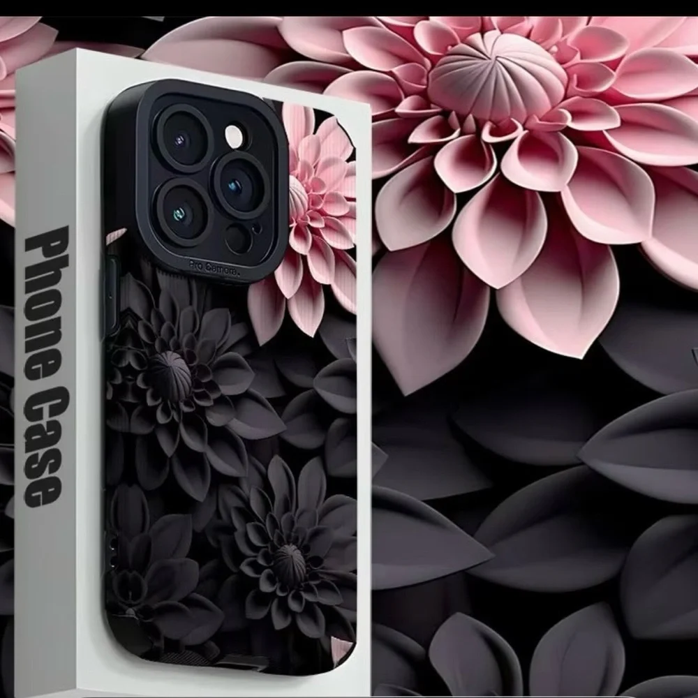iPhone 16 Promax 3D Floral Black and Pink Phone Case